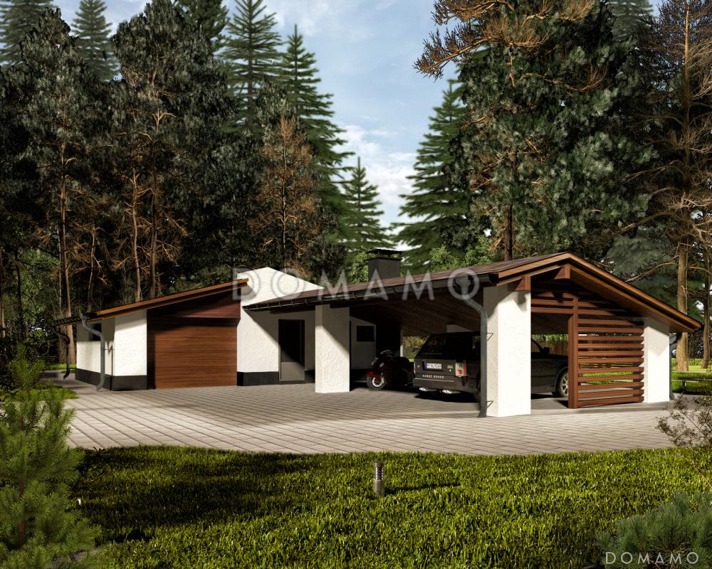 Крытый гараж на одну машину с навесом на два автомобиля, сауной и мастерской / 2