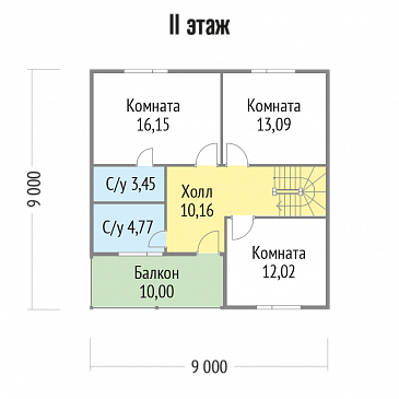 Проект двухэтажного дома из клееного бруса с внутренней одномаршевой лестницей с ограждением / План мансардного этажа