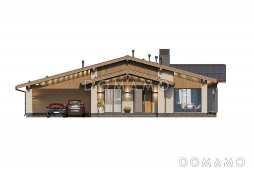 Проект дома по каркасной технологии с четырьмя спальнями, теплой зоной барбекю и навесом для двух автомобилей / Фасад 4