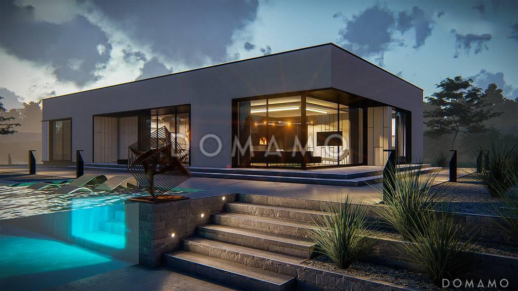 Проект одноэтажного дома из кирпича с просторной гостиной, мастер-спальней и гаражом на 2 машины / 2