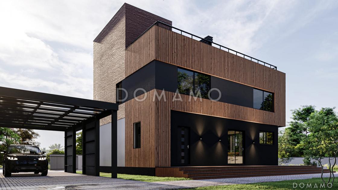 Проект двухэтажного дома в стиле хай-тек с террасой, 3 спальнями и личными гардеробными / 4