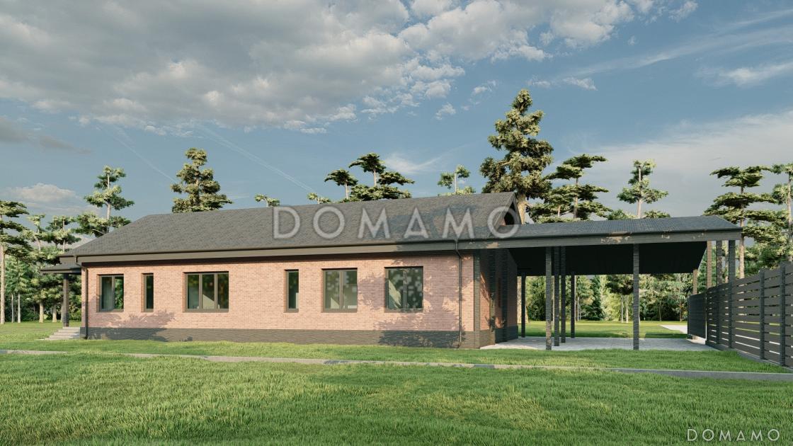 Проект одноэтажного дома с большим навесом для автомобилей, мастер-спальней и широкой террасой / 3