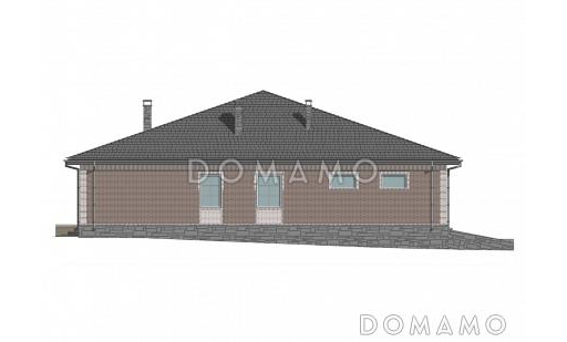 Проект дома с мастер-спальней, крытой террасой и встроенным гаражом / Фасад 2