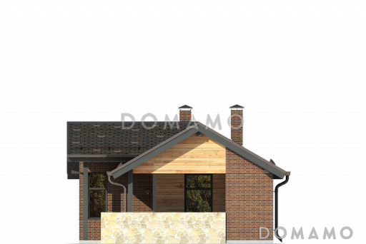 Проект бани с крытой террасой, просторной комнатой отдыха, дровником / Фасад 2