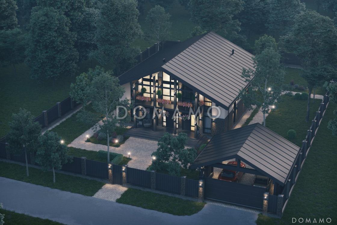 Проект каркасного мансардного дома с симметричными террасами и балконами / 5