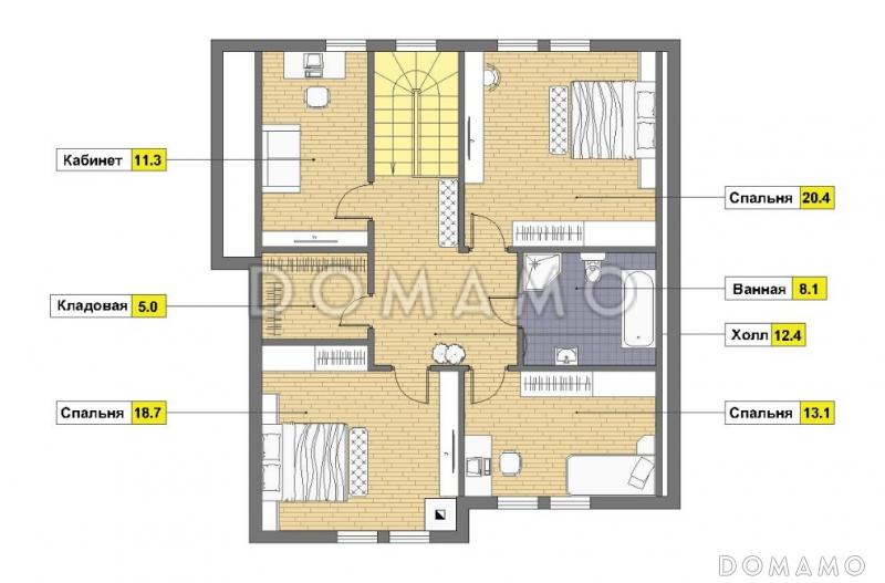 Проект дома из газобетона с ванной комнатой на втором этаже / План мансардного этажа