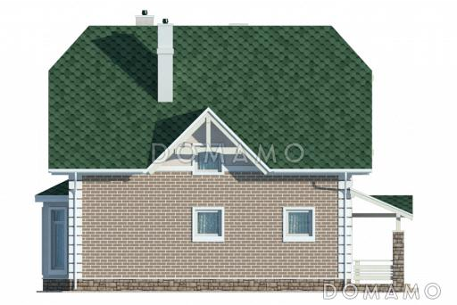 Проект уютного компактного коттеджа с зеленой крышей и панорамным эркером гостиной / Фасад 4