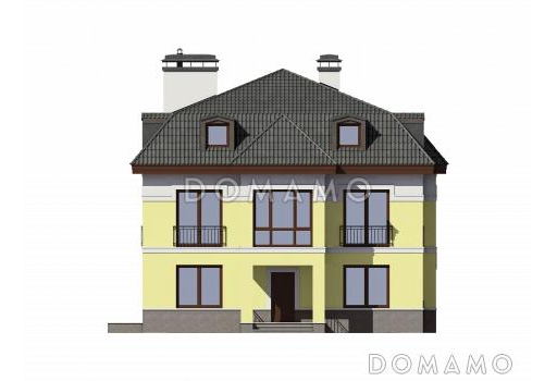 Проект трехэтажного загородного дома из кирпича / Фасад 2