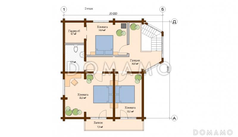 Проект двухэтажного пятикомнатного дома из клееного бруса / План 2 этажа