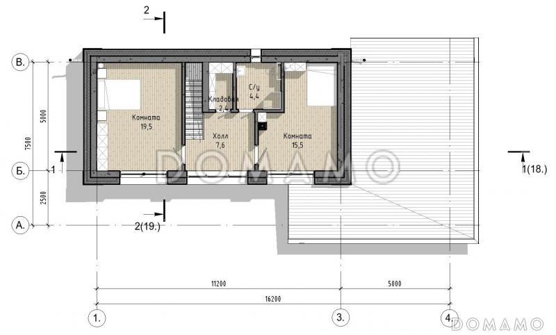 Проект бани с бассейном и двумя комнатами на мансарде / План мансардного этажа