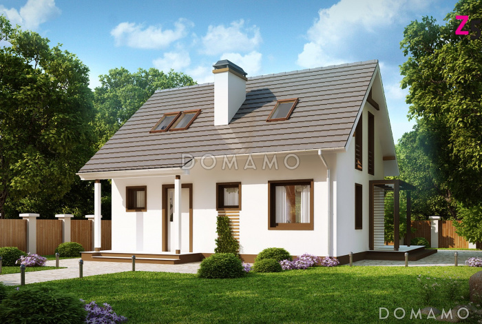 Проект компактного одноэтажного мансардного дома из газобетона с кабинетом на первом этаже и тремя спальнями на мансарде Проект компактного одноэтажного мансардного дома из газобетона с кабинетом на первом этаже и тремя спальнями на мансарде