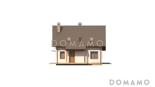 Проект компактного мансардного дома из кирпича с угловой террасой и окнами с французским балконом / Фасад 1