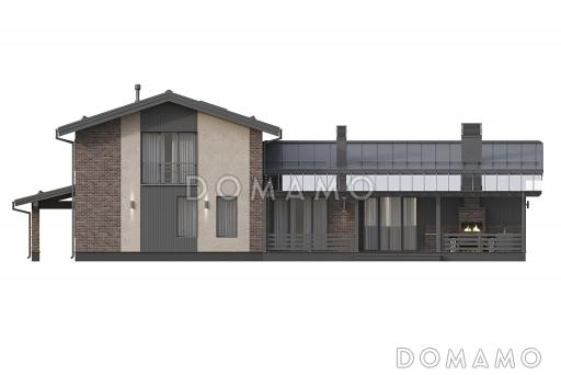 Проект кирпичного дома с мансардой, террасой барбекю и сауной / Фасад 3