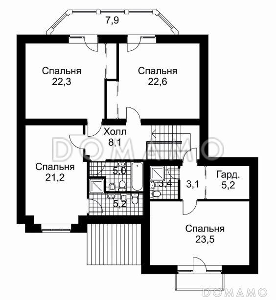 Проект дома из кирпича с облицовкой стен в стиле фахверк / План 2 этажа