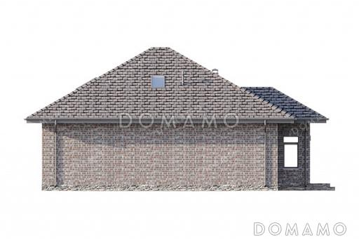 Проект практичного одноэтажного дома с крытой террасой, застекленной верандой, тремя спальнями, кабинетом и тремя санузлами / Фасад 3