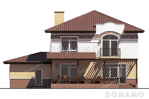 Проект двухэтажного дома с террасой и балконом / Фасад 3