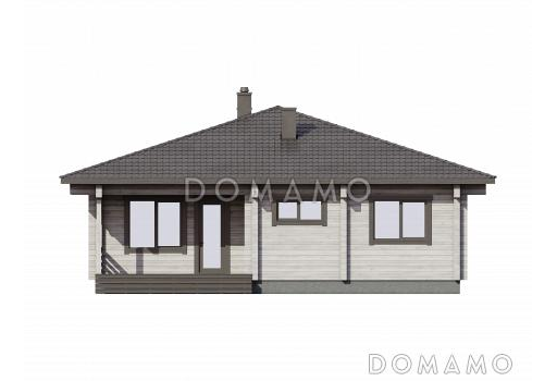 Проект деревянного дома с тремя спальнями, квадратной гостиной-столовой и крытой террасой / Фасад 3