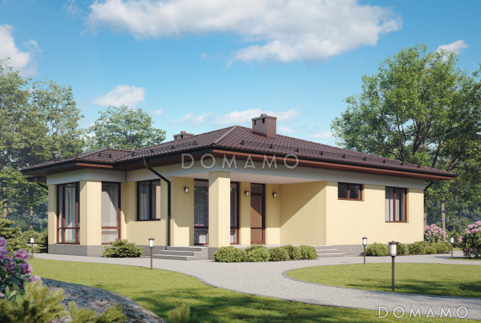 Проект одноэтажного газобетонного загородного дома Проект одноэтажного газобетонного загородного дома