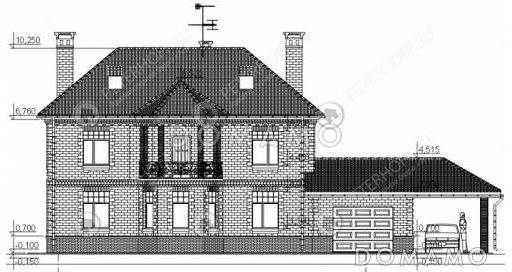 Проект коттеджа с гаражом и навесом для машины / Фасад 2