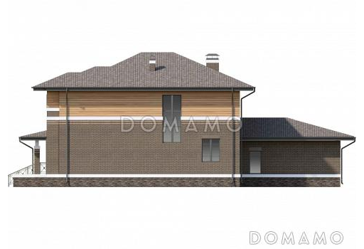 Проект двухэтажного дома из газобетона с террасой, гаражом на два автомобиля и большим погребом / Фасад 3