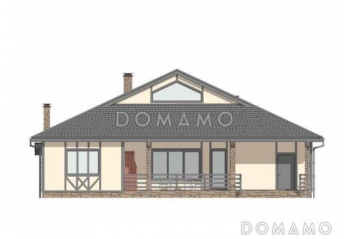 Проект одноэтажного дома с 3 спальнями, кабинетом и антресолью на чердаке / Фасад 1