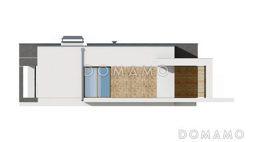 Проект небольшого современного одноэтажного дома из кирпича с двумя спальнями и красивой террасой / Фасад 2