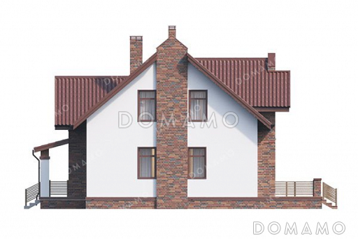 Проект одноэтажного дома с мансардой, террасой и тремя спальнями / Фасад 2