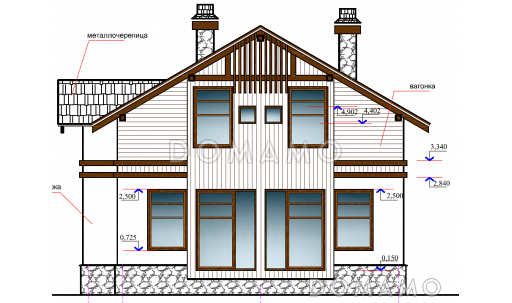 Проект небольшого каркасного дачного дома с утеплением  / Фасад 2