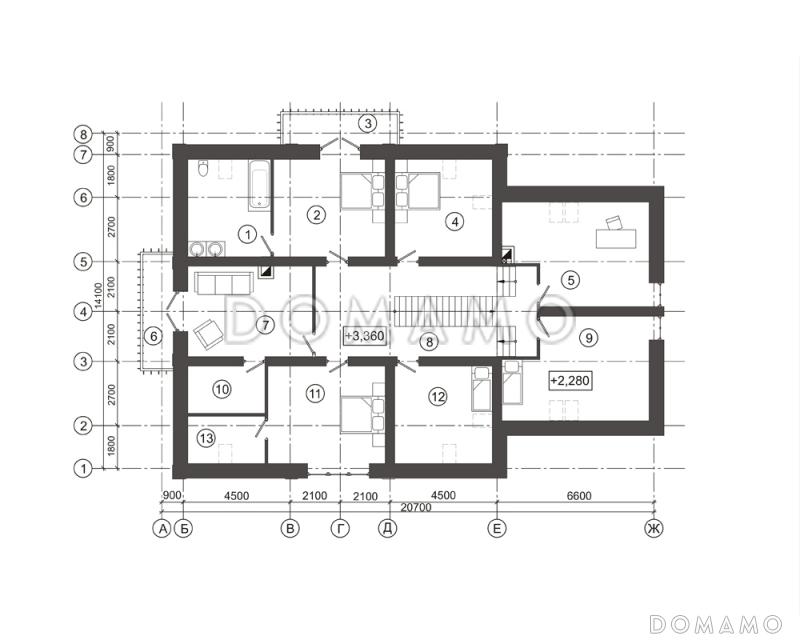 Проект загородного дома с лепниной на фасаде / План мансардного этажа