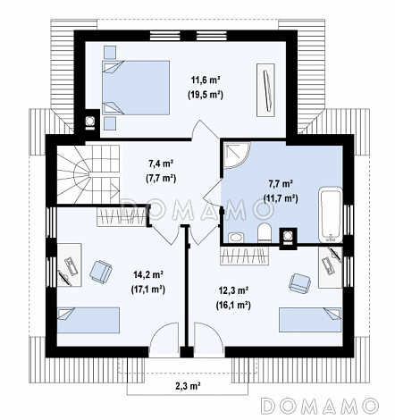 Проект одноэтажного мансардного дома из кирпича с балконом над входом / План мансардного этажа Проект одноэтажного мансардного дома из кирпича с балконом над входом / План мансардного этажа