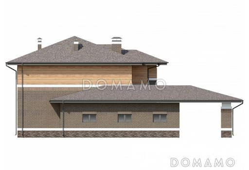 Проект двухэтажного дома из газобетона с террасой, гаражом на два автомобиля и большим погребом / Фасад 2