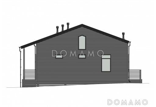 Проект каркасного дома с патио, мансардой и открытой террасой / Фасад 2