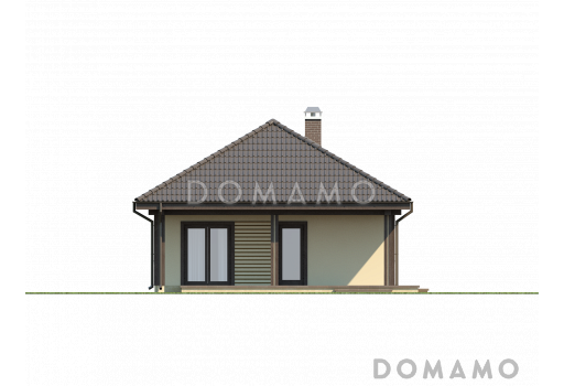 Проект компактного одноэтажного дома из газобетона с двумя спальнями и боковой террасой  / Фасад 4