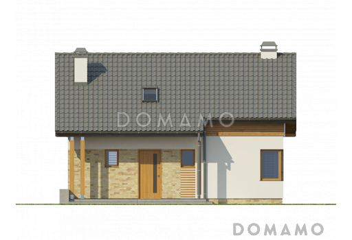 Проект компактного одноэтажного мансардного дома из газобетона с кабинетом и тремя спальнями и большой котельной / Фасад 4