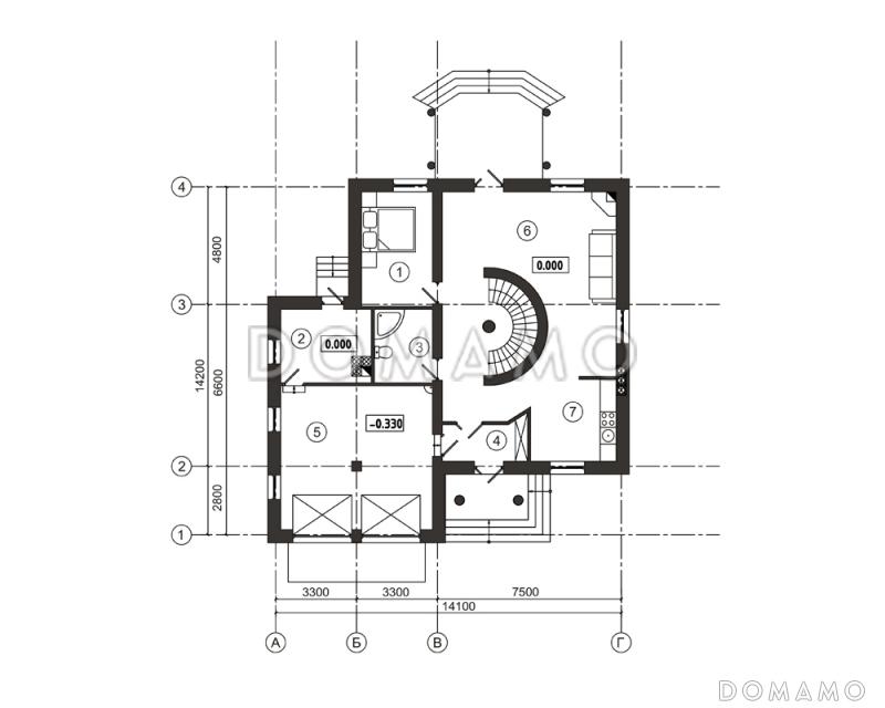 Проект загородного дома с полноценным вторым этажом / План 1 этажа