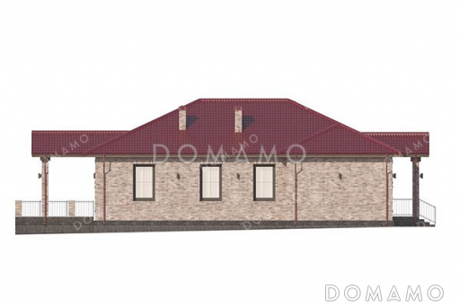 Проект одноэтажного дома с просторным холлом и террасой / Фасад 1