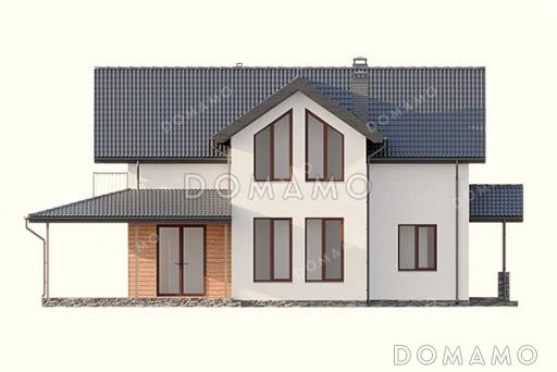 Проект дома с мастер-спальней, гостевой комнатой на первом этаже, балконом и террасой / Фасад 3