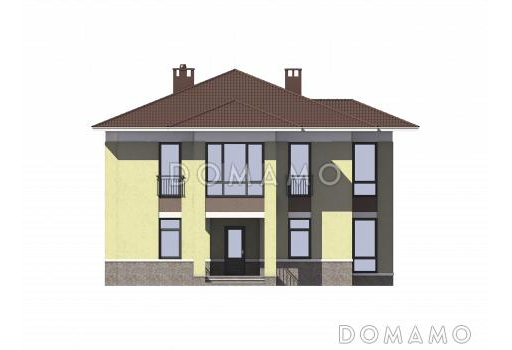 Проект кирпичного дома с французскими балконами / Фасад 1