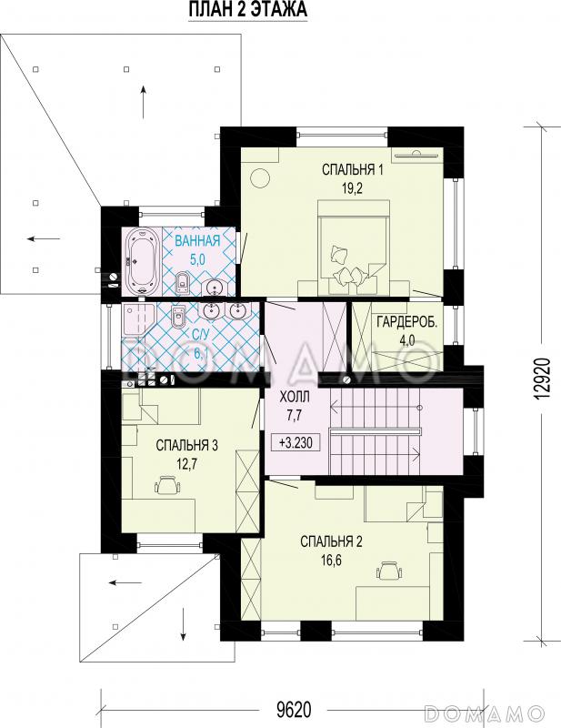 Проект 2-этажного газобетонного загородного дома с террасой / План 2 этажа