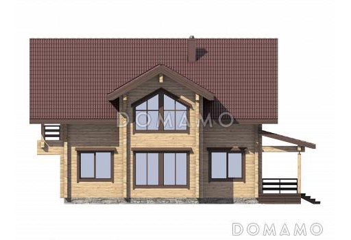 Проект дома из бруса с большой крытой террасой / Фасад 2
