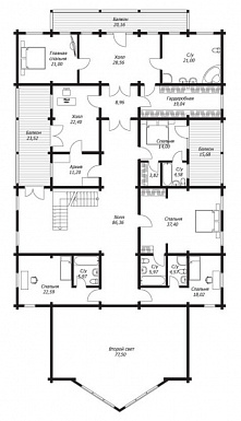 Проект дома из клееного бруса с террасой площадью более 470 м2 / План 2 этажа Проект дома из клееного бруса с террасой площадью более 470 м2 / План 2 этажа