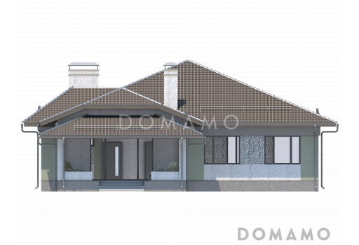 Проект большого одноэтажного дома с крытой террасой / Фасад 3
