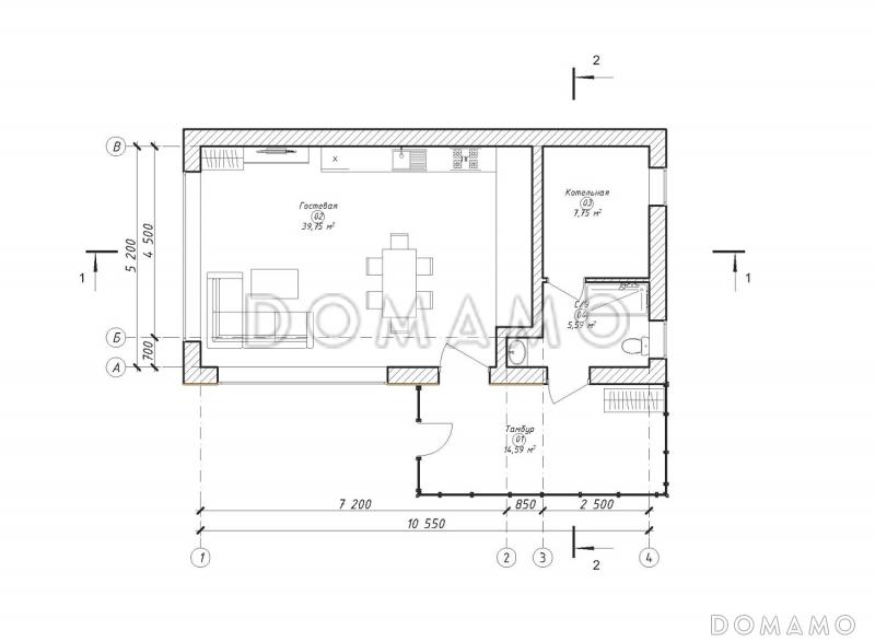 Проект бани с комнатой отдыха S-68 / План 1 этажа