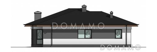 Проект одноэтажного дома с вальмовой крышей, гаражом на 2 машины, хозяйской и гостевыми спальными комнатами / Фасад 1