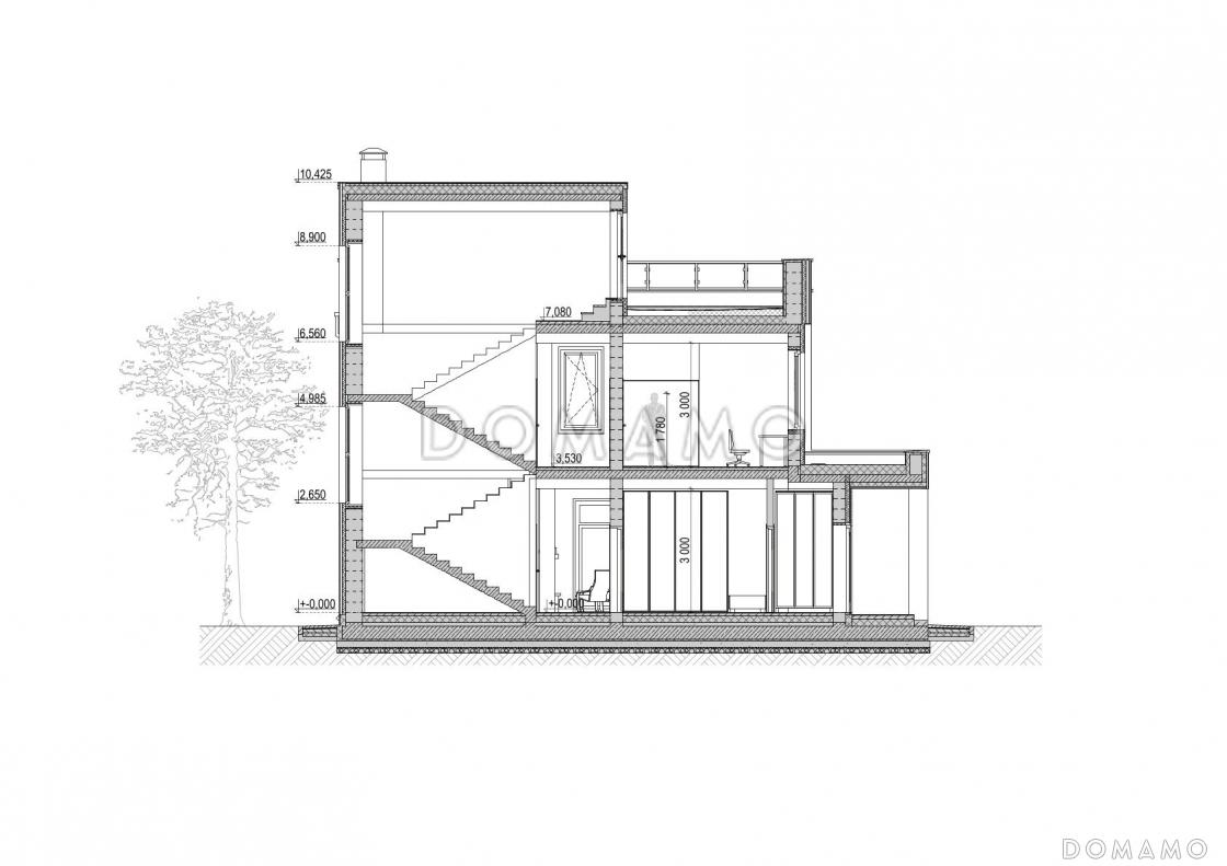 Проект дома в современном стиле с террасой, спортзалом, кухней-столовой с кладовой / 3