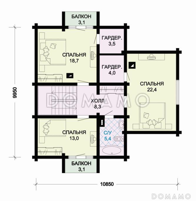 Проект уютного дома с тремя спальнями и необычной столовой-верандой / План мансардного этажа