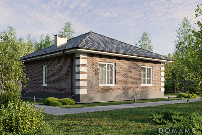 Проект маленького одноэтажного дома с тремя спальнями, котельно, санузлом и кухней Проект маленького одноэтажного дома с тремя спальнями, котельно, санузлом и кухней