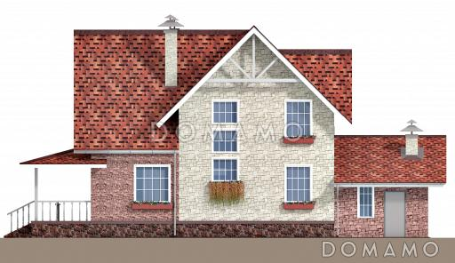 Проект загородного дома под красной кровлей с вторым светом, террасой и гаражом / Фасад 2