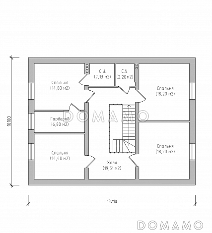 Проект яркого классического дома по технологии ЛСТК с мансардой, террасой, гаражом и навесом для автомобиля / План мансардного этажа
