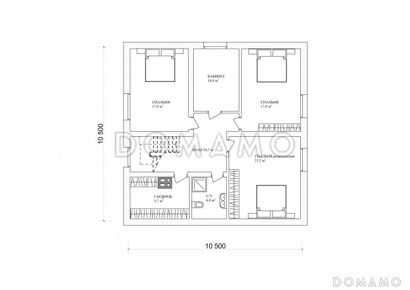 Проект коттеджа с квадратным планом / План мансардного этажа